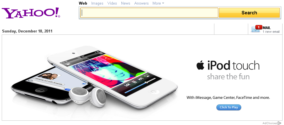  banner Apple ipod en Yahoo